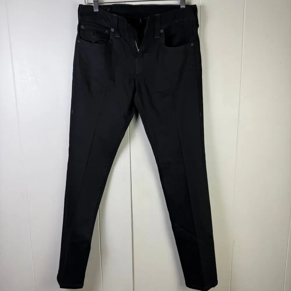 True Religion Geno Jeans Mens Relaxed Slim Fit Black Flap Size‎ 30